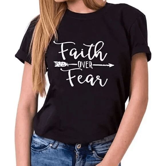 FAITH OVER FEAR CREWNECK SHORT SLEEVE T-SHIRT - L - Picture 2 of 6